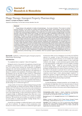 Phage Therapy: Emergent Property Pharmacology Andrew J