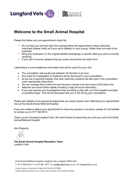 Welcome to the Small Animal Hospital