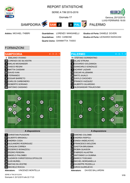 Report Statistiche Sampdoria Palermo