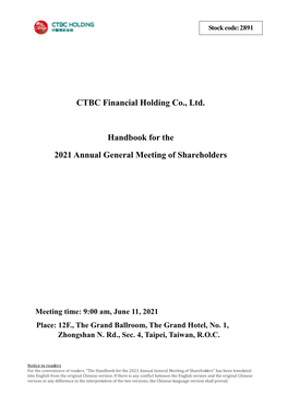 CTBC Financial Holding Co., Ltd. Handbook for the 2021 Annual