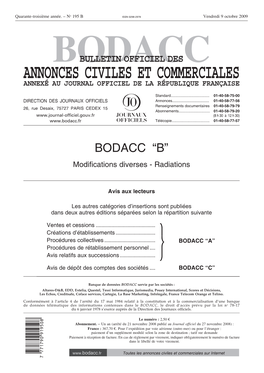 Bodacc Bulletin Officiel Des Annonces Civiles Et Commerciales Annexé Au