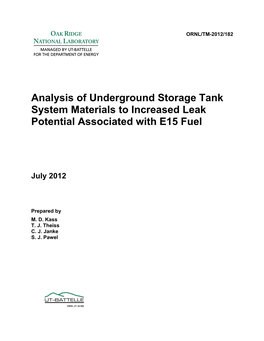 Analysis of Underground Storage Tank System Materials to Increased Leak Potential Associated with E15 Fuel