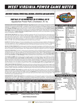 2019 Final Game Notes