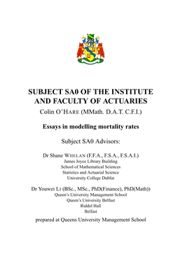 Essays in Modelling Mortality Rates