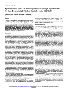 Cyclin-Dependent Kinase 6 Is the Principal Target of P27ikipl Regulation of the G1-Phase Traverse in 1,25-Dihydroxyvitamin D3-Treated HL6O Cells'