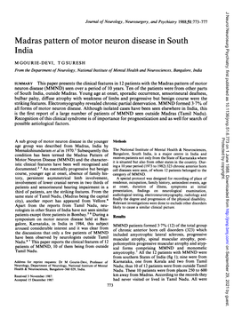 Madras Pattern Ofmotor Neuron Disease in South India 775 Patients There Was Convincing Evidence of Pyramidal 51- Signs