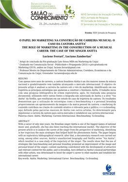 O Caso Da Cantora Anitta1 the Role of Marketing in the Construction of a Musical Career: the Case of the Singer Anitta