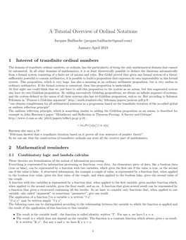 A Tutorial Overview of Ordinal Notations