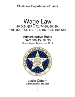 Oklahoma Department of Labor Wage & Hour Division, 405-521- 6100, Or Toll-Free, Statewide 1-888-269-5353