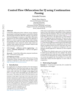 Control Flow Obfuscation for FJ Using Continuation Passing Conference’17, July 2017, Washington, DC, USA