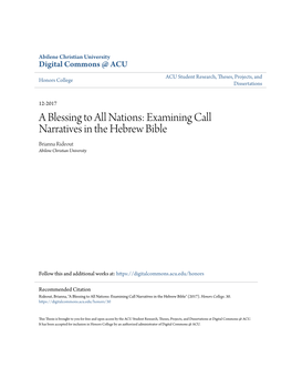 Examining Call Narratives in the Hebrew Bible Brianna Rideout Abilene Christian University