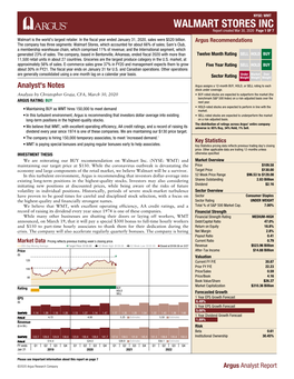 WALMART STORES INC Report Created Mar 30, 2020 Page 1 of 7 Walmart Is the World's Largest Retailer