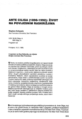 ANTE CILIGA (1898-1992): Život NA POVIJESNIM Raskrižjima