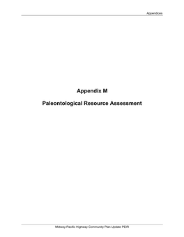 Appendix M Paleontological Resource Assessment