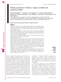 Obesity Prevalence in Mexico: Impact on Health and Economic Burden