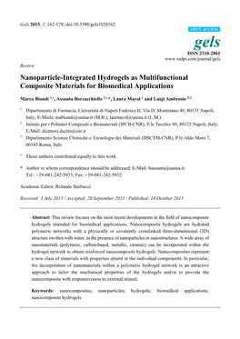 Nanoparticle-Integrated Hydrogels As Multifunctional Composite Materials for Biomedical Applications