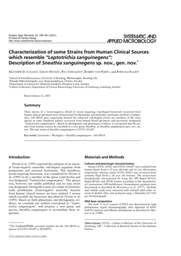 Leptotrichia Sanguinegens”: Description of Sneathia Sanguinegens Sp