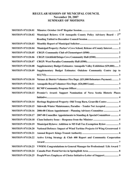 Minutes of the Regular Session of Municipal