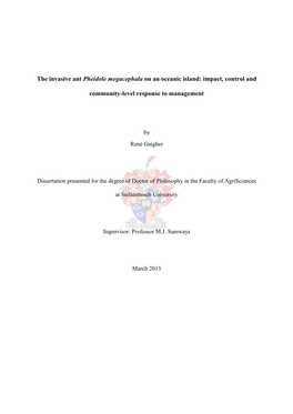 The Invasive Ant Pheidole Megacephala on an Oceanic Island: Impact, Control And