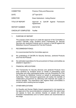 Approval to Call-Off Under Framework Agreements