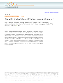 Bistable and Photoswitchable States of Matter