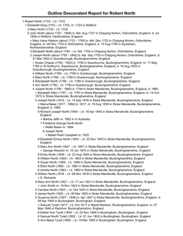 Outline Descendant Report for Robert North