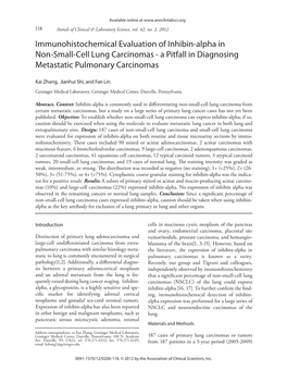 Immunohistochemical Evaluation of Inhibin-Alpha in Non-Small-Cell Lung Carcinomas - a Pitfall in Diagnosing Metastatic Pulmonary Carcinomas