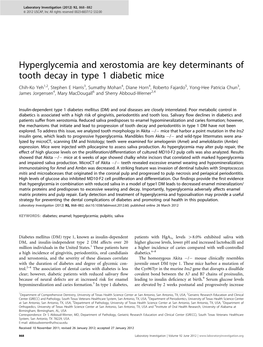 Hyperglycemia and Xerostomia Are Key Determinants of Tooth Decay in Type 1 Diabetic Mice