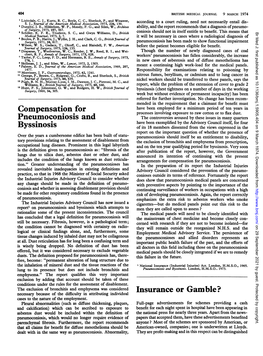 Compensation for Pneumoconiosis and Byssinosis Insurance Or Gamble?