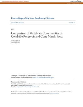 Comparison of Vertebrate Communities of Coralville Reservoir and Cone Marsh, Iowa William J