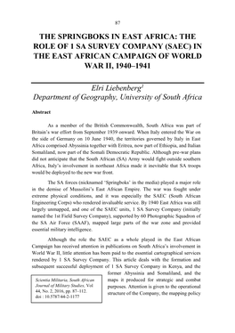 The Springboks in East Africa: the Role of 1 Sa Survey Company (Saec) in the East African Campaign of World War Ii, 1940–1941