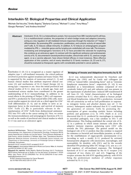 Interleukin-12: Biological Properties and Clinical Application Michele Del Vecchio,1Emilio Bajetta,1Stefania Canova,1Michaelt
