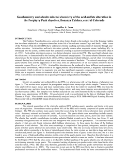 Geochemistry and Alunite Mineral Chemistry of the Acid-Sulfate Alteration in the Porphyry Peak Rhyolites, Bonanza Caldera, Central Colorado