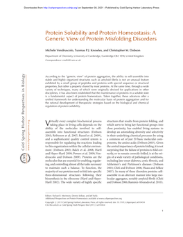 Protein Solubility and Protein Homeostasis: a Generic View of Protein Misfolding Disorders