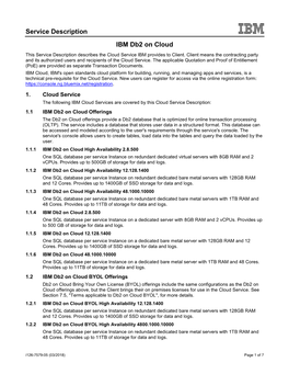 Service Description IBM Db2 on Cloud This Service Description Describes the Cloud Service IBM Provides to Client