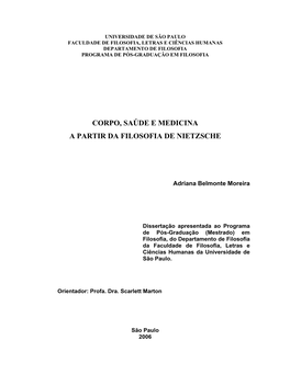 Corpo, Saúde E Medicina a Partir Da Filosofia De Nietzsche