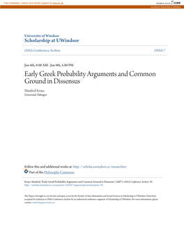 Early Greek Probability Arguments and Common Ground in Dissensus Manfred Kraus Universität Tübingen