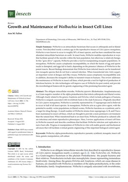 Growth and Maintenance of Wolbachia in Insect Cell Lines