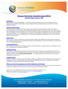 Human Chorionic Gonadotropin (HCG) Patient Information, EDI