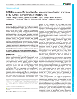 BBS4 Is Required for Intraflagellar Transport Coordination and Basal Body Number in Mammalian Olfactory Cilia Cedric R