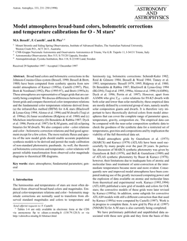 Model Atmospheres Broad-Band Colors, Bolometric Corrections and Temperature Calibrations Foro-Mstars?