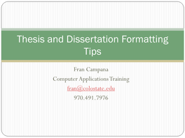 Thesis and Dissertation Formatting Tips