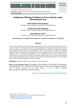 Indigenous Whaling Tradition in Faroe Islands Under International Law