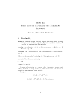 Math 455 Some Notes on Cardinality and Transfinite Induction