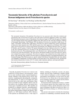 Taxonomic Hierarchy of the Phylum Proteobacteria and Korean Indigenous Novel Proteobacteria Species