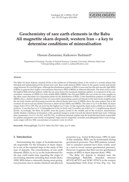 Geochemistry of Rare Earth Elements in the Baba Ali Magnetite Skarn Deposit, Western Iran