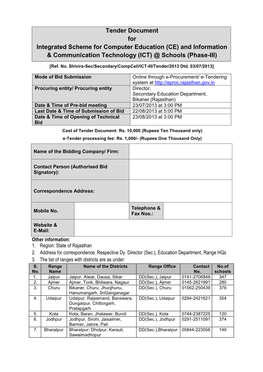 Tender Document for Integrated Scheme for Computer Education (CE) and Information & Communication Technology (ICT) @ Schools (Phase-III)