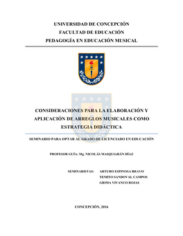 Universidad De Concepción Facultad De Educación Pedagogía En Educación Musical