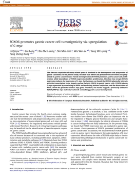 FOXO6 Promotes Gastric Cancer Cell Tumorigenicity Via Upregulation of C-Myc