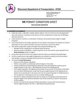 Mi Permit Condition Sheet